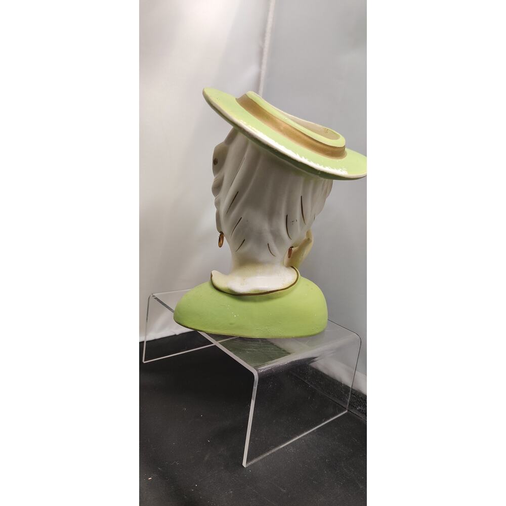 Vintage Green Hat Hand to Head Headache Lady Head Vase Planter Kitsch MidCentury - Picture 5 of 12